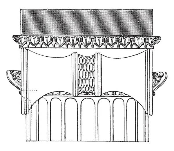 側にイオン資本プリエネでミネルバ Polias の神殿からの眺め Echinus スパイラル コイル ビンテージの線画を中間の形式に波線を満たすためにまたはイラストを彫刻 — ストックベクタ
