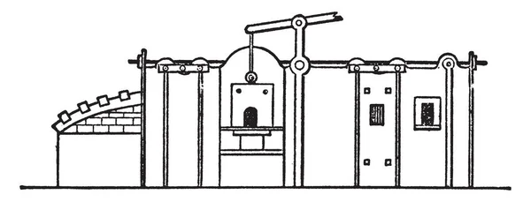 Esta Ilustración Representa Horno Reverberación Que Horno Metalúrgico Proceso Dibujo — Vector de stock