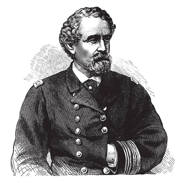 少将のジェームズ アルデン 1810 1877 少将アメリカ合衆国海軍 ビンテージ線描画や彫刻イラスト — ストックベクタ