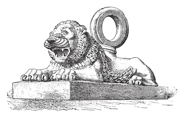 Lion Assyrian Bronze Vintage Engraved Illustration — Stock Vector