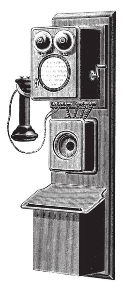 Esta Ilustração Representa Função Telefone Elétrico Desenho Linha Vintage Gravura —  Vetores de Stock