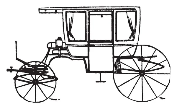 一般的な使用 ビンテージの線描画や彫刻イラストでモダンなおしゃれな馬車や車であるロックアウェイを渡す — ストックベクタ