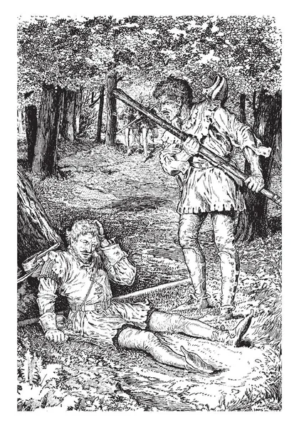 Arthur Bland Robin Hood Scene Shows Two Men Fighting Staffs — Stock Vector