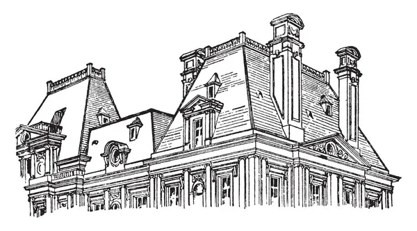 Mansard Çatı Bir Her Tarafta Dik Yamaçları Ile Yarı Yolda — Stok Vektör