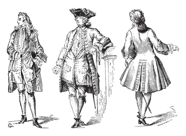 Stylish Regency Court Dress Coat City 1729 Vintage Engraved Illustration — Stock Vector