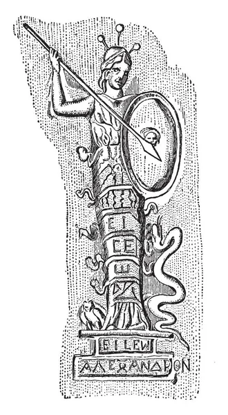 Uma Estátua Antiga Paládio Segurando Escudo Lança Desenho Linha Vintage — Vetor de Stock