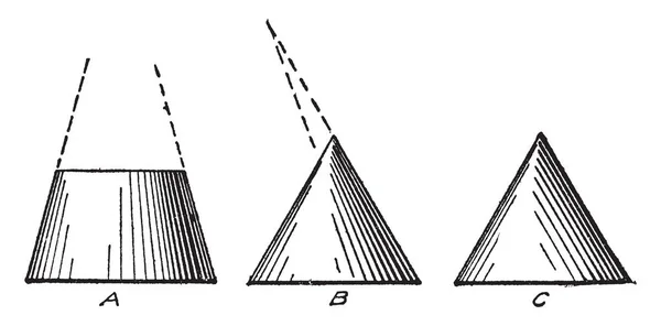不同的锥阴影是先端和摆动三角形 它驾驶一个细针在先端和摇摆 复古线图画或雕刻例证 — 图库矢量图片