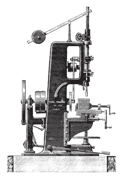 スロッティング マシン 縦断ビュー ビンテージの刻まれたイラスト 産業百科事典 1875 — ストックベクタ