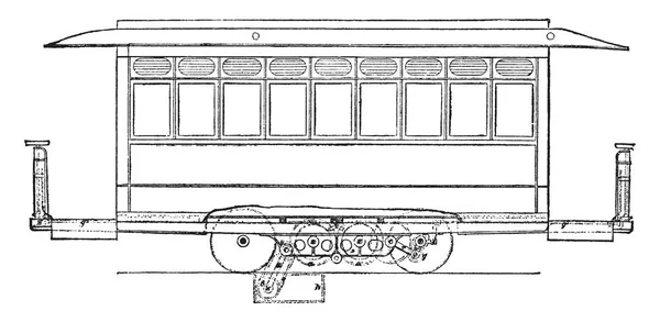 Street Car Spring Motive Power Vintage Line Drawing Engraving Illustration — Stock Vector