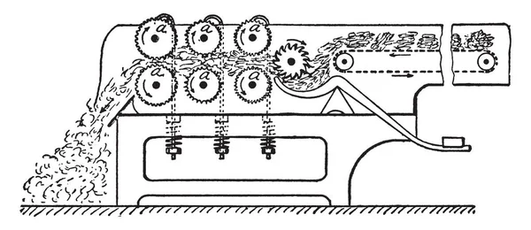 Esta Ilustração Representa Máquina Quebra Fardos Desenho Linha Vintage Gravura — Vetor de Stock