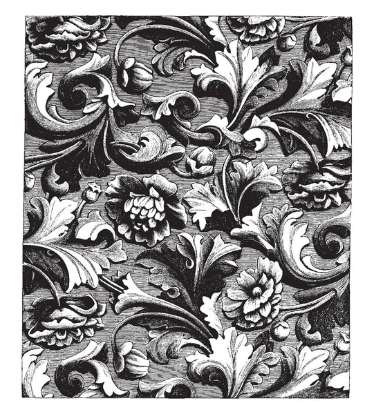 Килим Був Розроблений Брюсселі Механічно Гравіровані Пишних Квітів Листя Vintage — стоковий вектор