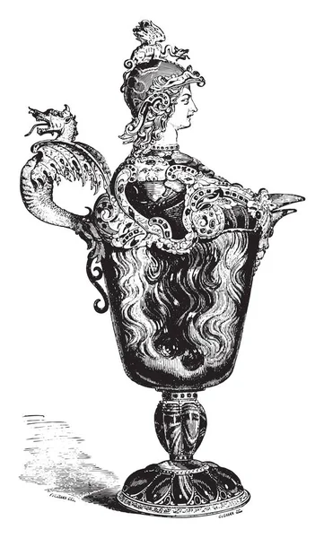 Ewer Helmeted Louvre Vintage Engraved Illustration Industrial Encyclopedia Lami 1875 — Stock Vector