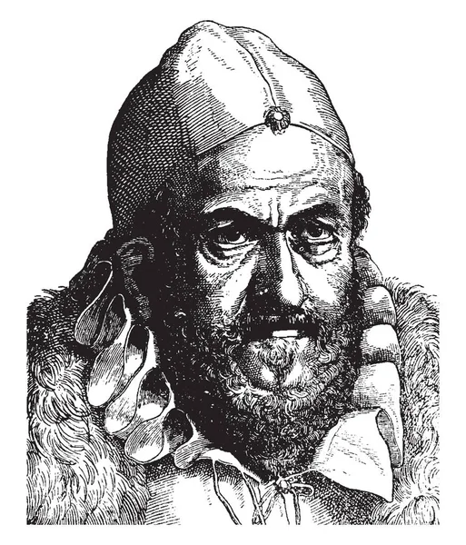 Sigmund Feyerabend 1528 1590 Hij Boekverkoper Uitgever Frankfort Vintage Lijntekening — Stockvector