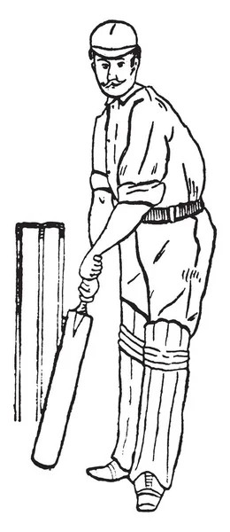 Batsman Cricket Vintage Line Drawing Engraving Illustration — Stock Vector