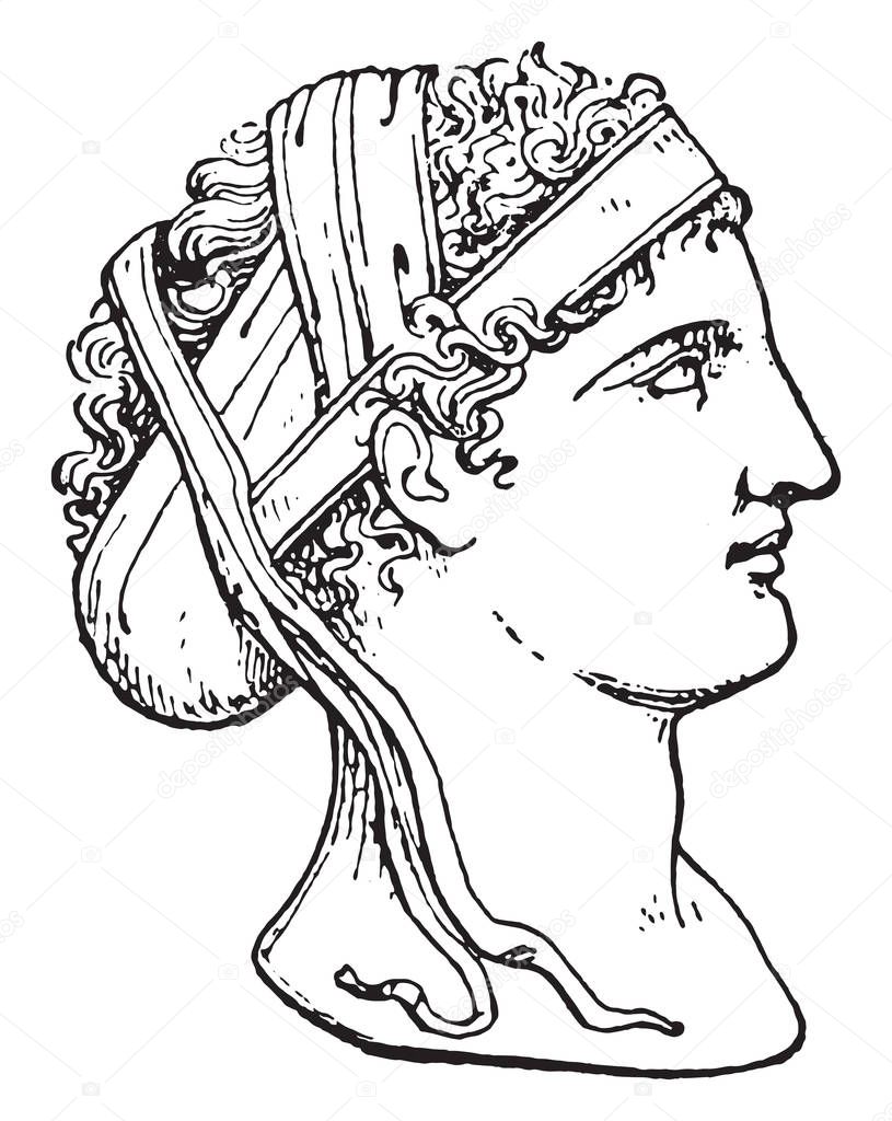 Greek hairstyle, vintage engraved illustration