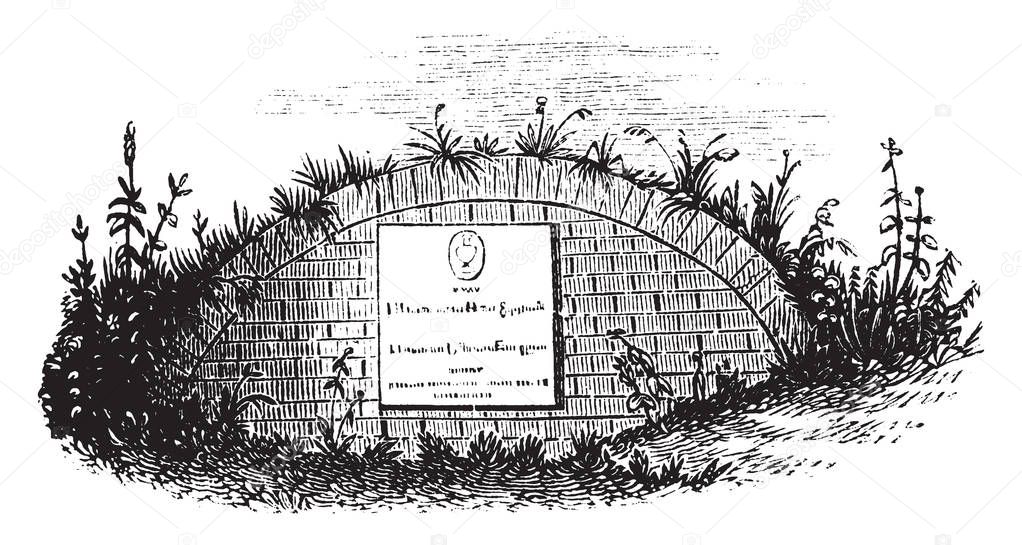 Tomb of Governor Samuel Huntington,vintage line drawing or engraving illustration.