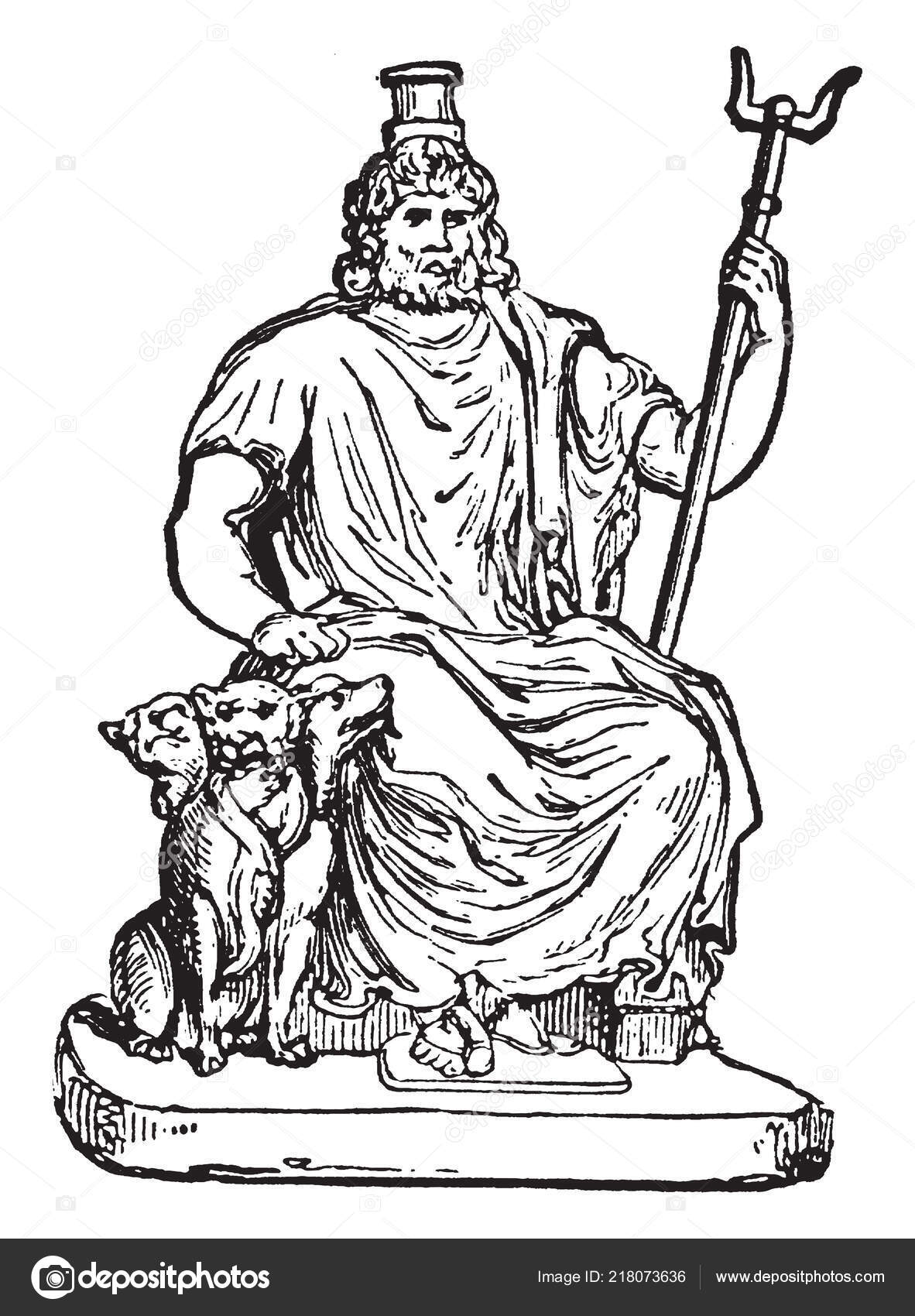 Ancient Statue Greek God Underworld Hades Also Known Pluto Cerberus