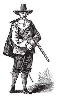 Püritenler 16 ve 17. yy, vintage çizgi çizme veya oyma illüstrasyon İngilizce reform Protestanlar bir grup vardı.