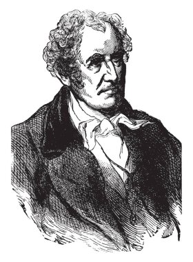 James Fenimore Cooper, 1789-1851, o popüler ABD'li yazar, tarihçi, ve ABD Deniz Kuvvetleri denizci, onun için en ünlü işe son mohikan, vintage çizgi çizme veya oyma illüstrasyon