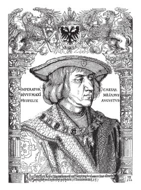 İmparator Maximilian Albrecht Drer tarafından 1519 yılında, vintage çizgi çizim veya gravür illüstrasyon oluşturuldu 
