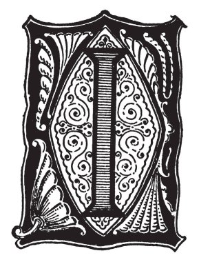 Ben, vintage çizgi çizim veya illüstrasyon oyma bir süs ve dekoratif mektup