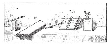 Kağıt ve yazı gereçleri, vintage illüstrasyon kazınmış 