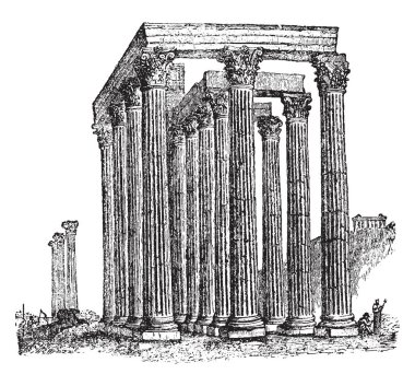 Olimpiya-Zeus, Athena, Kral ibadet Tapınağı erechtheus, Crannai ve Cecropidae, Cecrops, gelenek, vintage çizgi çizme veya oyma illüstrasyon göre üzerinden.