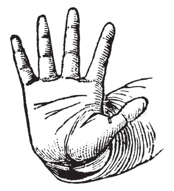 Bu resmi şiddet itme, vintage çizgi çizme veya oyma illüstrasyon eller konumda temsil eder..