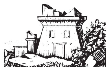 Bina ya da antik Mısır, geçmiş, çeşitli yapıları, mimari anıtları, vintage çizgi çizme veya oyma illüstrasyon boyunca.