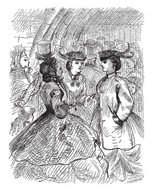 Konuşmak, vintage çizgi çizme veya illüstrasyon oyma kadın grubu