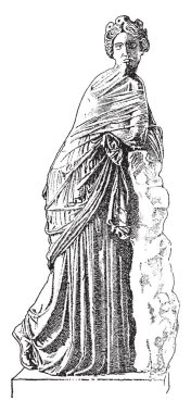 Bir ayağı eğilerek Polyhymnia antik bir heykeli. Polyhymnia Dokuz Muses, müzik, şarkı ve dans, klasik çizgi çizme veya oyma illüstrasyon tanrıçaları biriydi.