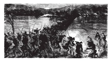 Kim sabah ama üzücü bir kalıntı nehrini Edward feribot o korkunç gece, vintage çizgi çizme veya oyma illüstrasyon Adası ve tersi kıyıya ulaştı.