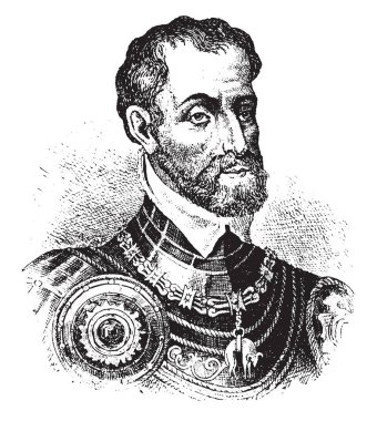 V. Charles 1500-1558, Kutsal Roma İmparatoru, İspanya Kralı ve Almanya, vintage çizgi çizme veya oyma illüstrasyon İmparatoru biriydi