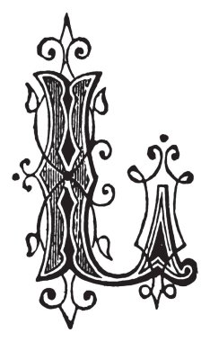 Bir süs harf L, vintage çizgi çizme veya oyma illüstrasyon