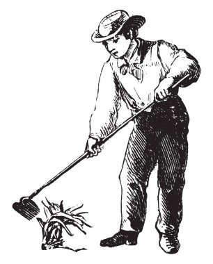 Bir çocuk bir bahçe, vintage çizgi çizme karık arası çapa veya illüstrasyon oyma