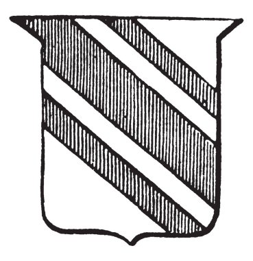 Hanedanlık armaları Bendlet var çizgi deseni üç bölümü, vintage çizgi çizme veya oyma illüstrasyon.