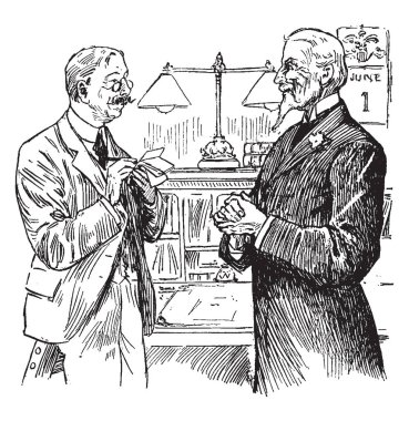 Her diğer, vintage çizgi çizme için konuşmak veya illüstrasyon oyma iki adam