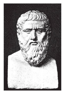 Plato, he was a philosopher in classical Greece and the founder of the academy in Athens, vintage line drawing or engraving illustration clipart