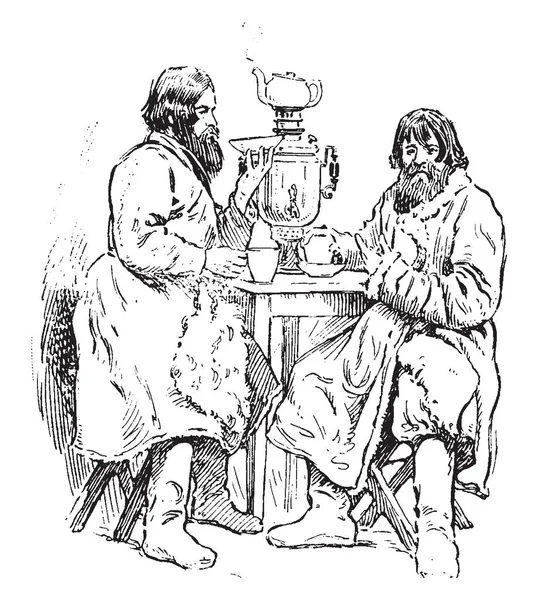 Питьевой Чай России Подается Стеклянных Стаканах Двумя Тремя Кусками Сахара — стоковый вектор