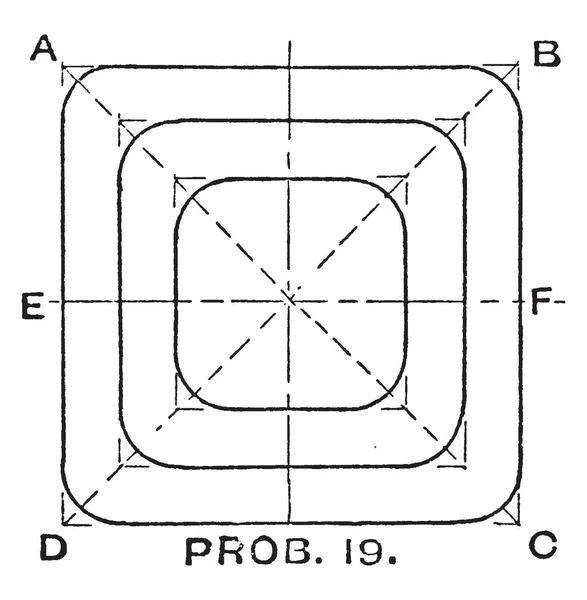 드로잉 측면의 새겨진 사각형 잉크는 오른쪽 각도와 일반적인 다각형 빈티지 — 스톡 벡터