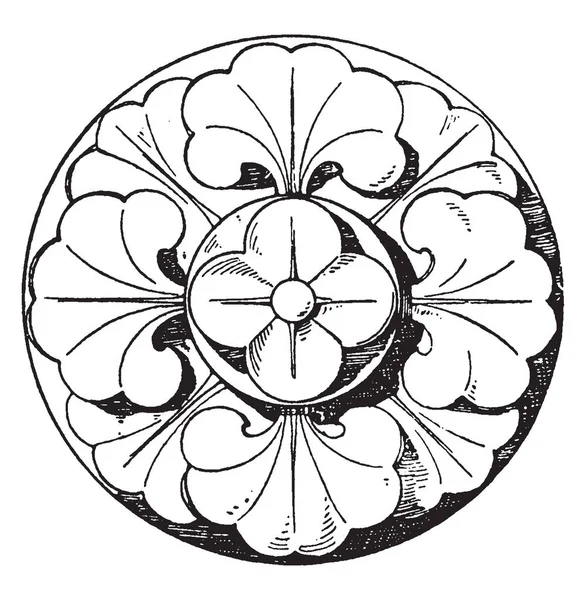 Romanesque Boss Rosette 13Th Century Design Made Four Divisions Vintage — Stock Vector