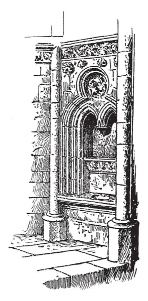 Fenestella 在欧文 诺瑞教堂 在罗马天主教教堂 在祭坛南侧的利基 复古线条绘画或雕刻插图 — 图库矢量图片