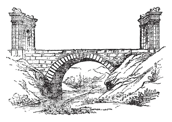Chamas 大桥是法国南部普罗旺斯阿尔卑斯海岸地区 Bouches Rhne 系的一个公社 老式线画或雕刻插图 — 图库矢量图片