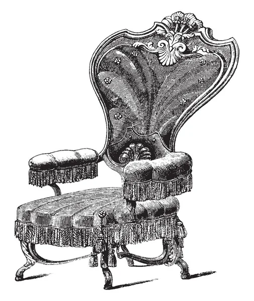 椅子があり低地のクッション席ベルベット素材 ヴィンテージの線描画や彫刻イラストを張り — ストックベクタ