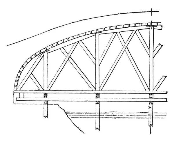 Gemischte Bügel Korb Griff Bogen Auf Fluss Vintage Gravierte Illustration — Stockvektor