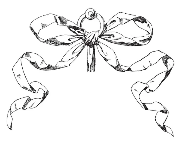 Ribbon Knot Progettato Mazzo Frutta Suoi Due Estremi Sul Bordo — Vettoriale Stock