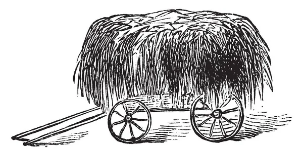 Cette Illustration Représente Chariot Qui Est Recouvert Foin Dessin Trait — Image vectorielle