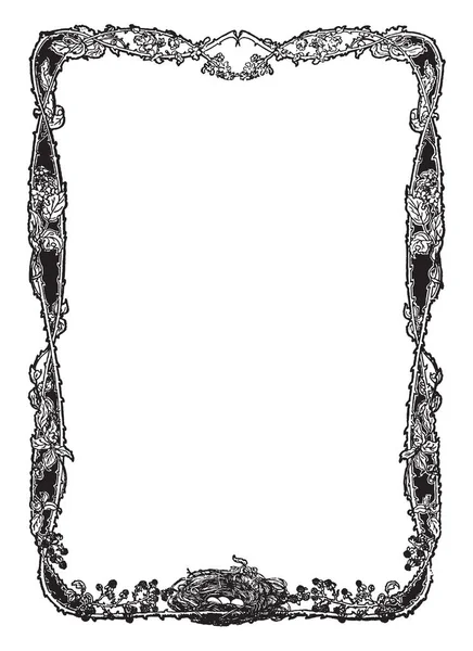 나무와 빈티지 그림에 라스베리 페이지 테두리의 테두리 — 스톡 벡터