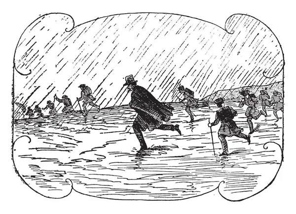 嵐に驚かされた ヴィンテージの刻まれた図 — ストックベクタ