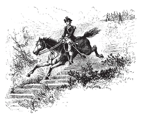 一般的なパットナムが馬に乗って 彼はアメリカ軍将官やビンテージ線画イラスト彫刻 — ストックベクタ